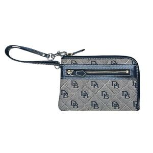 Dooney & Bourke Black and Gray Logo Wristlet/Card Holder/Wallet w Red Interior